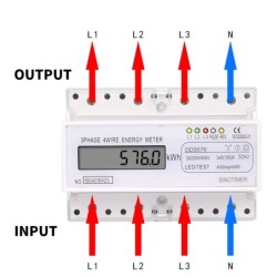 Contor trifazic de energie electrica, Sinotimer, 230/400V AC 50Hz, 3x5(100)A, ecran digital LED, DDS576