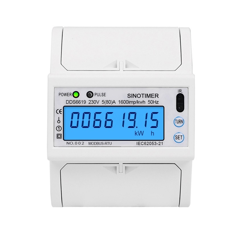 Contor monofazat de energie electrica, Sinotimer, 230V AC 50Hz, 5(100)A, ecran digital LED iluminat, DDS6619-015