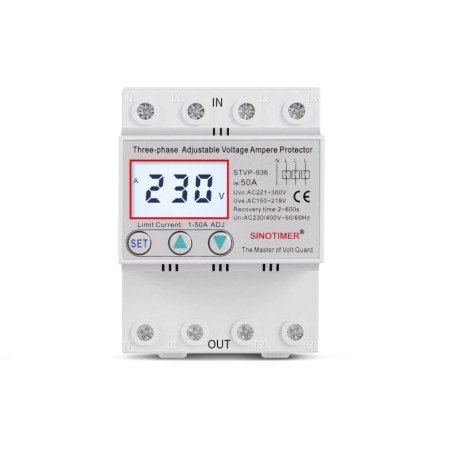 Releu TRIFAZIC siguranta digitala de protectie tensiune, Sinotimer, 380V, 1- 50A, STVP-936-50A, recuperare automata