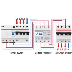 Releu trifazic, siguranta digitala de protectie tensiune, Sinotimer, 380V, 63A, recuperare automata, STVP-932-63A