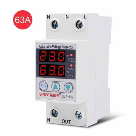 Releu digital de protectie tensiune, Sinotimer, reglabil intr 1- 63A, , ecran digital LED, SVP-916-63A