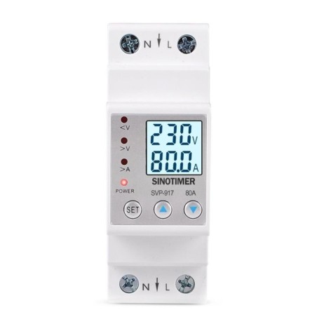 Releu siguranta digitala protectie tensiune,Sinotimer, intre 1- 80A programabil ,ecran LED, arata consum kWh, SVP-917-80A