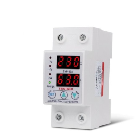 Releu siguranta digitala de protectie tensiune, Sinotimer, 63A, ecran LED, recuperare automata, SVP-63A