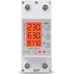 Releu siguranta digitala de protectie tensiune, Sinotimer, programabil intre 1-63A, 220V, recuperare automata, SVP-977